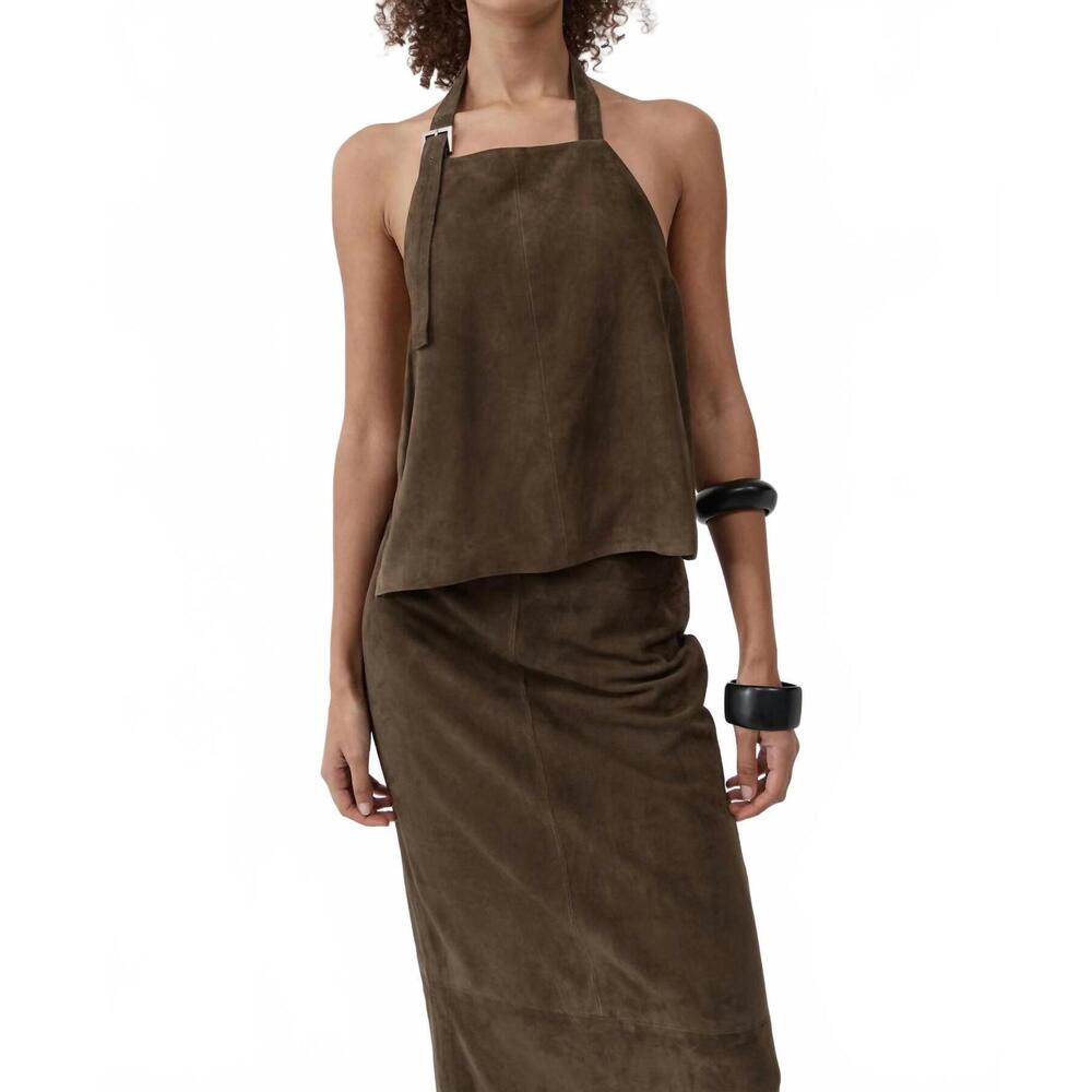 NEW ST. AGNI suede apron top in khaki
